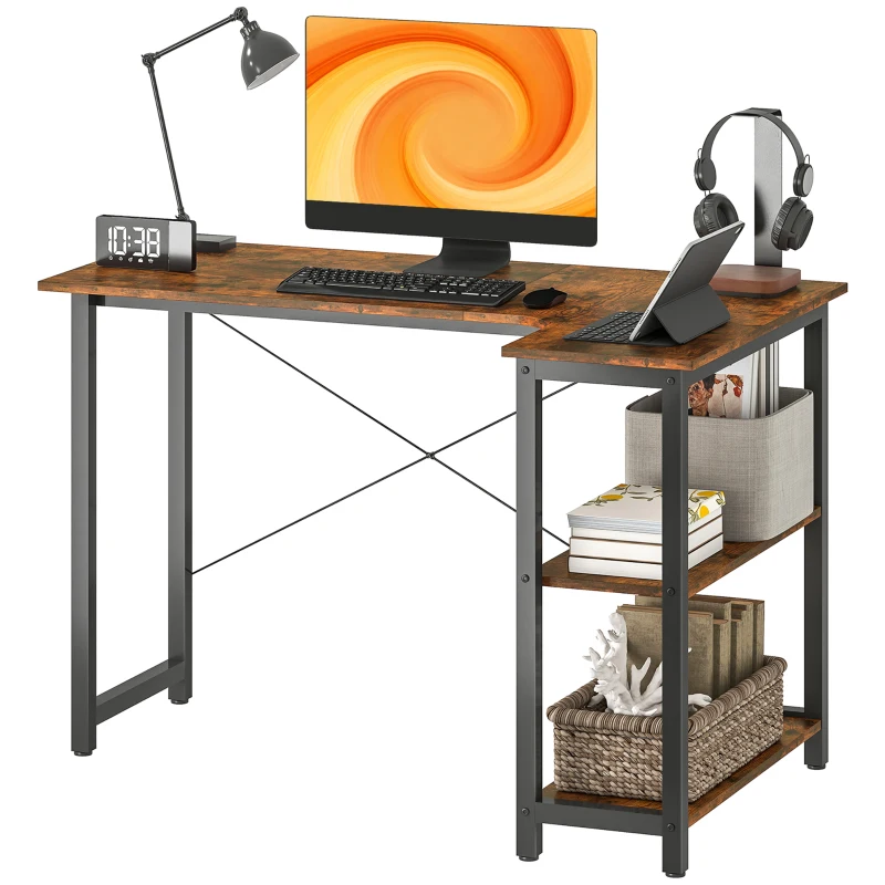 HOMCOM L Shaped Desk, Corner Computer Desk with Bookshelf for Home Office, Study Room, Workstation, 120 x 73.2 x 75cm, Rustic Brown