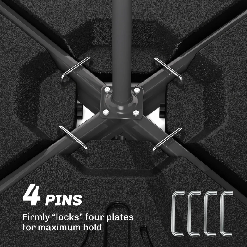 Outsunny Set of 4 Parasol Base Stand Weights for Banana Hanging Cantilever Umbrella, Water and Sand Filled, Up to 84kg, Black