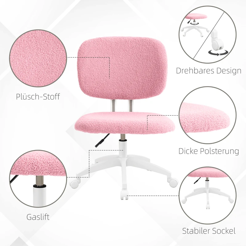 Vinsetto Bureaustoel draaibaar, hoogteverstelbaar, 48cm x 53cm x 80-90cm (BxDxH), Roze