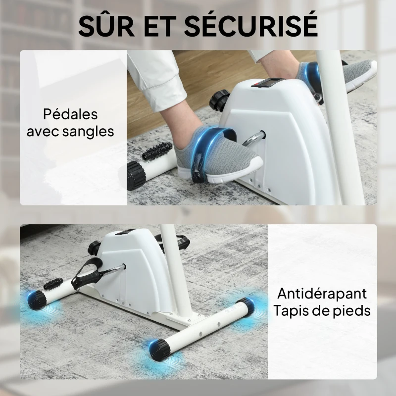 SPORTNOW Vélo d'entraînement pour mains, bras, genoux et jambes réglable en hauteur écran LCD 60 x 40 x 86-91 cm blanc
