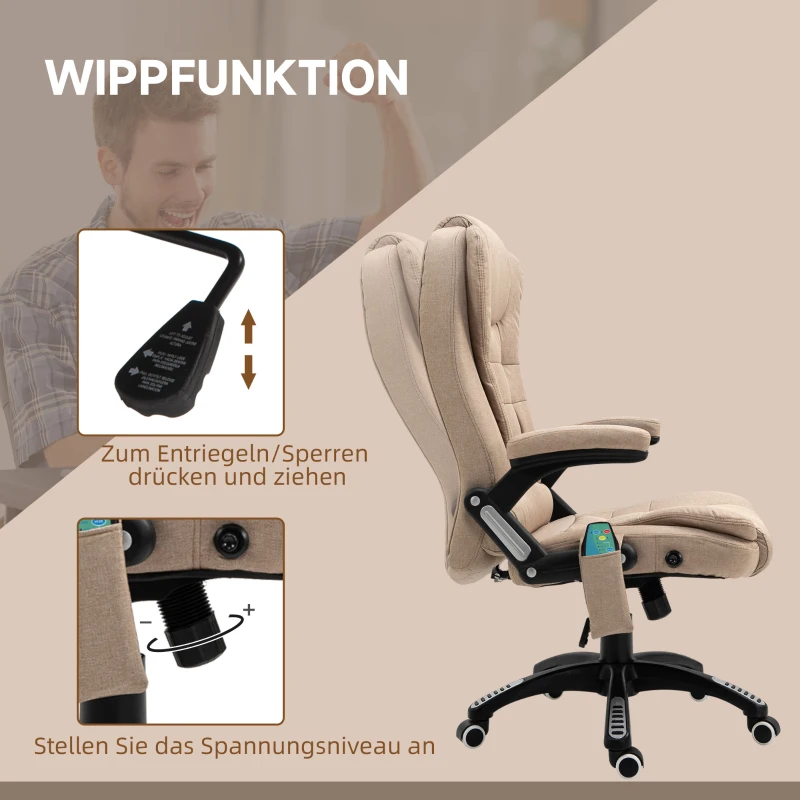 Vinsetto Massagestoel met Verwarmingsfunctie, Ergonomisch Verstelbare Bureaustoel, 68L x 72B x 110-120 cm, Bruin(m-6)