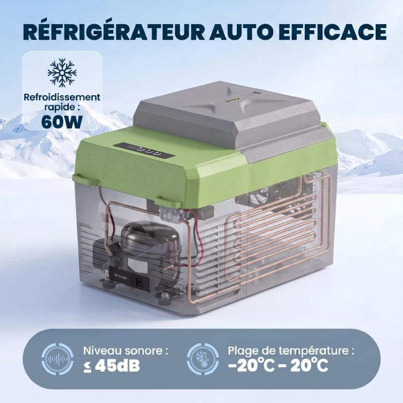 Outsunny Glacière électrique portable 12L, réfrigérateur de voiture portable congélateur et réfrigérateur 12/24V gris