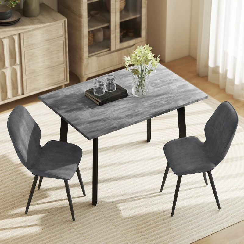 HOMCOM Dining Set, Kitchen Table with 2 Velvet Upholstered Chairs, Dark Grey