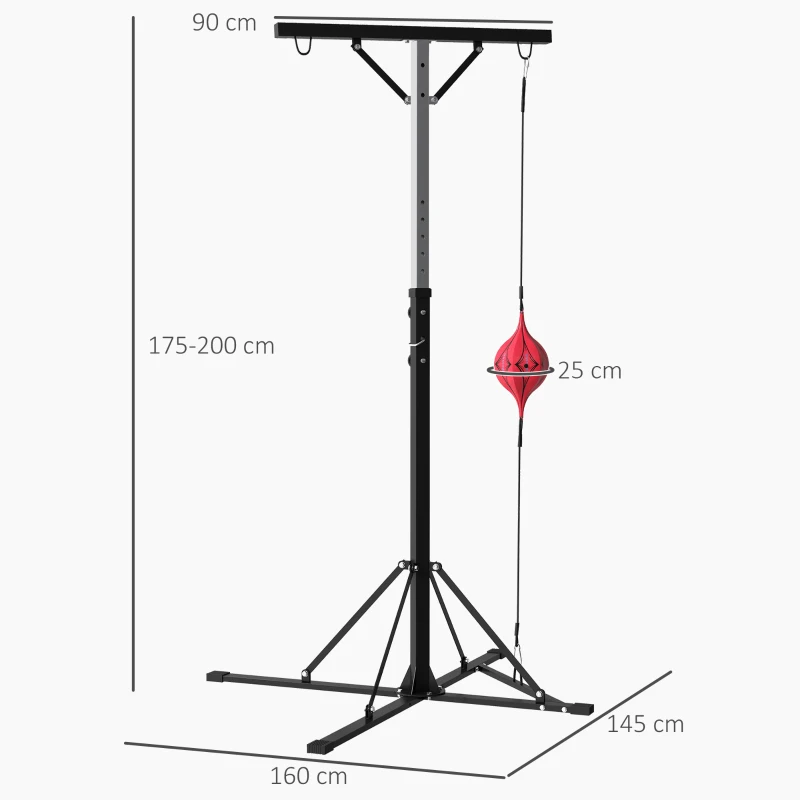 SPORTNOW Supporto Sacco Boxe ad Altezza Regolabile con 6 Barre di Rinforzo in Acciaio, 160x145x175-220 cm, Nero