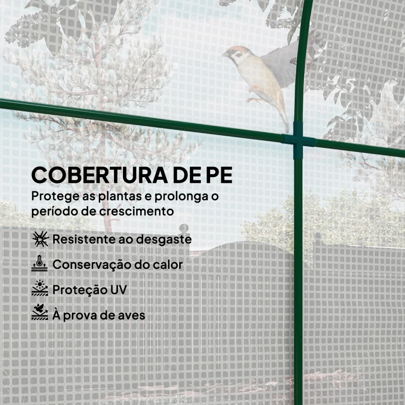Outsunny Estufa de Jardim 180x180x200 cm Estufa Tipo Túnel Pequena com Porta Enrolável e Janela de Malha para Cultivar Plantas Flores Branco