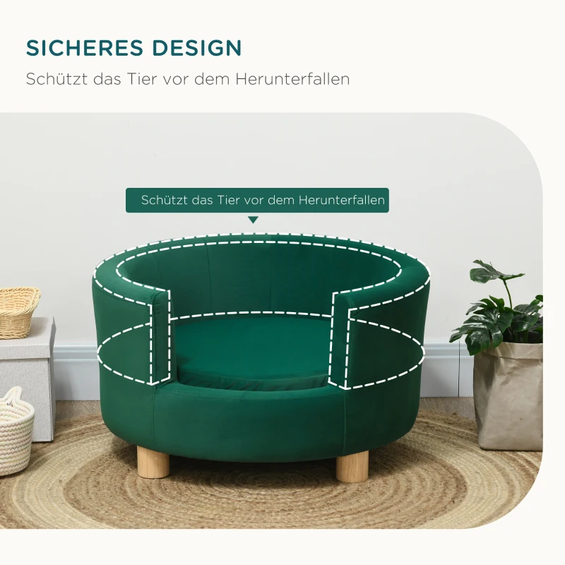PawHut Hondenbank met zachte bekleding rond hondenbed hondenbank met houten poten