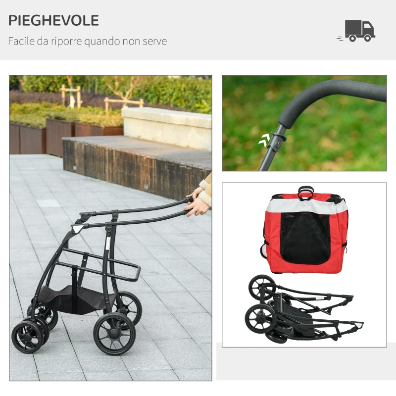 PawHut Passeggino per Cani Taglia Piccola e Mini con 2 Guinzagli e Custodia Portaoggetti, 81x58x97.5 cm