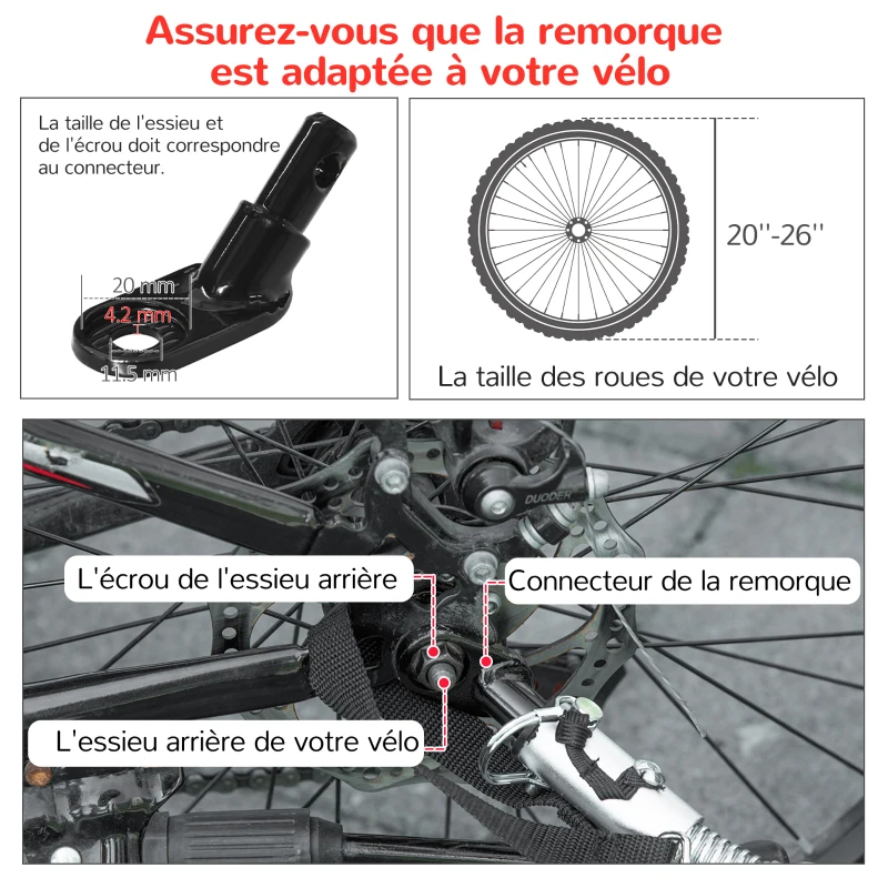 PawHut Remorque à vélo et poussette pour animaux de compagnie conception 2 en 1 pliable en tissu Oxford 4 réflecteurs drapeau inclus 162 x 74 x 85 cm rouge et noir