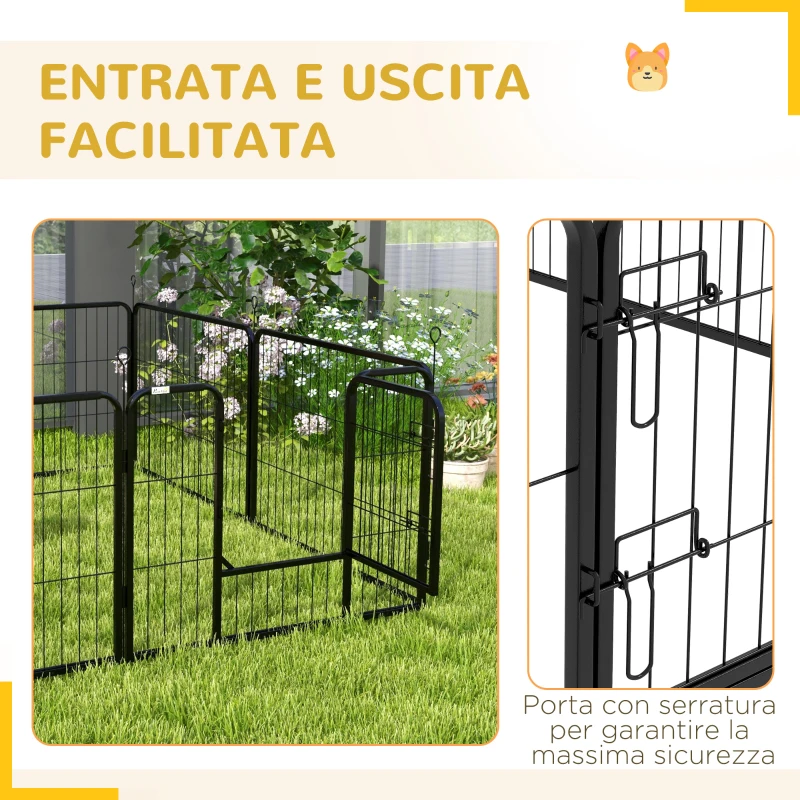 PawHut Recinto per Cani a 8 Pezzi Modulabili per Interno ed Esterno, in Acciaio , 80x60 cm, Nero