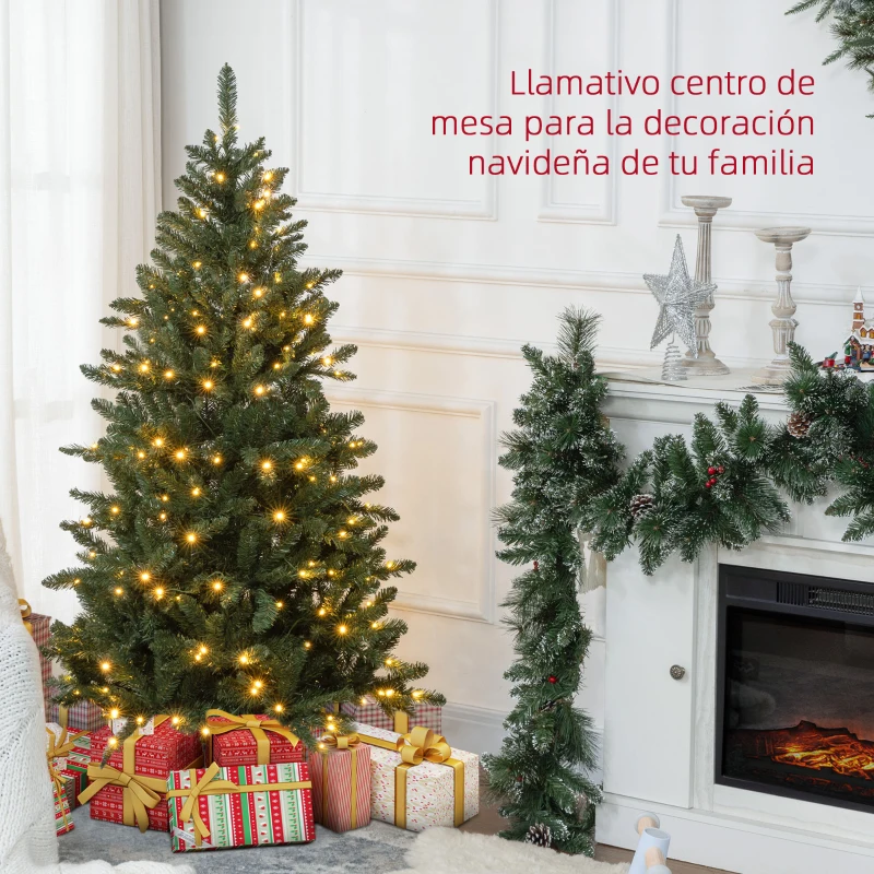 HOMCOM Árbol de Navidad Artificial 150 cm con 220 Luces LED 588 Ramas y Patas de Metal Árbol Navideño para Interior Verde