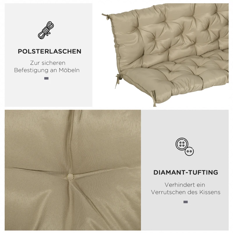 Outsunny 3-zits bankkussen 150x98x8 cm bankkussen met bandjes, bankpolster voor tuinmeubelen Hollywoodschommel, Khaki