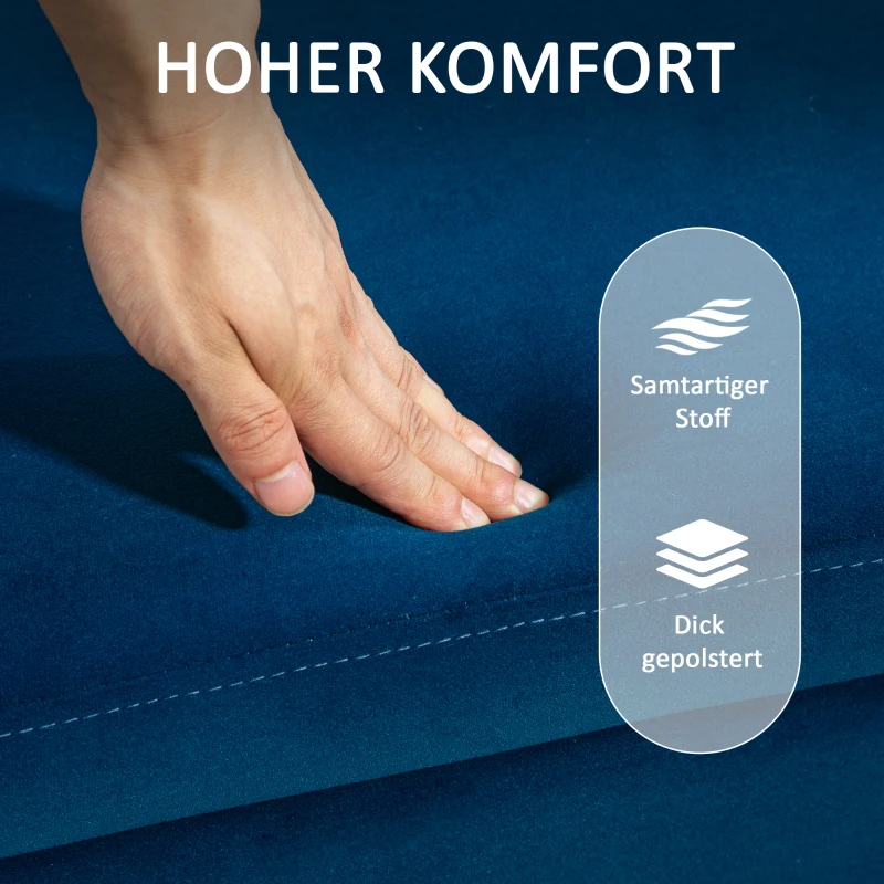 HOMCOM Gepolsterde bank met opbergruimte, metaal, rubberhout, schuim, 100 x 40 x 42 cm, donkerblauw