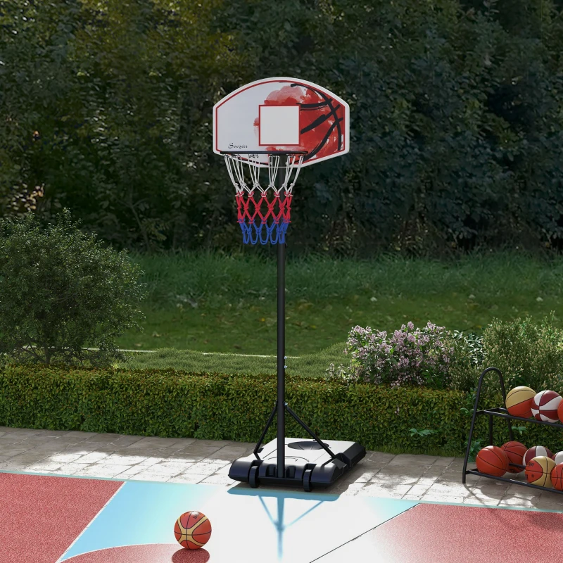 SPORTNOW Höhenverstellbarer Basketballkorb, freistehend, mit Netz und Rädern, große Basis, 179-209 cm, Kunststoff, Stahl