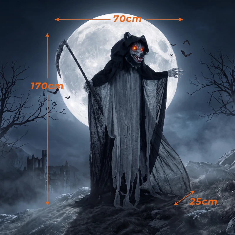 HOMCOM Halloween Standing Werewolf Animated Decoration with Light-Up Eyes, Sound and Touch Activated