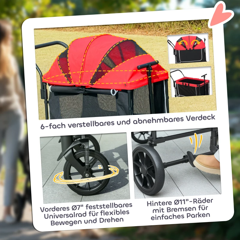 PawHut Hundewagen Hundebuggy klappbar für Hunde & Katzen bis 30 kg 110 x 65 x 102 cm Rot