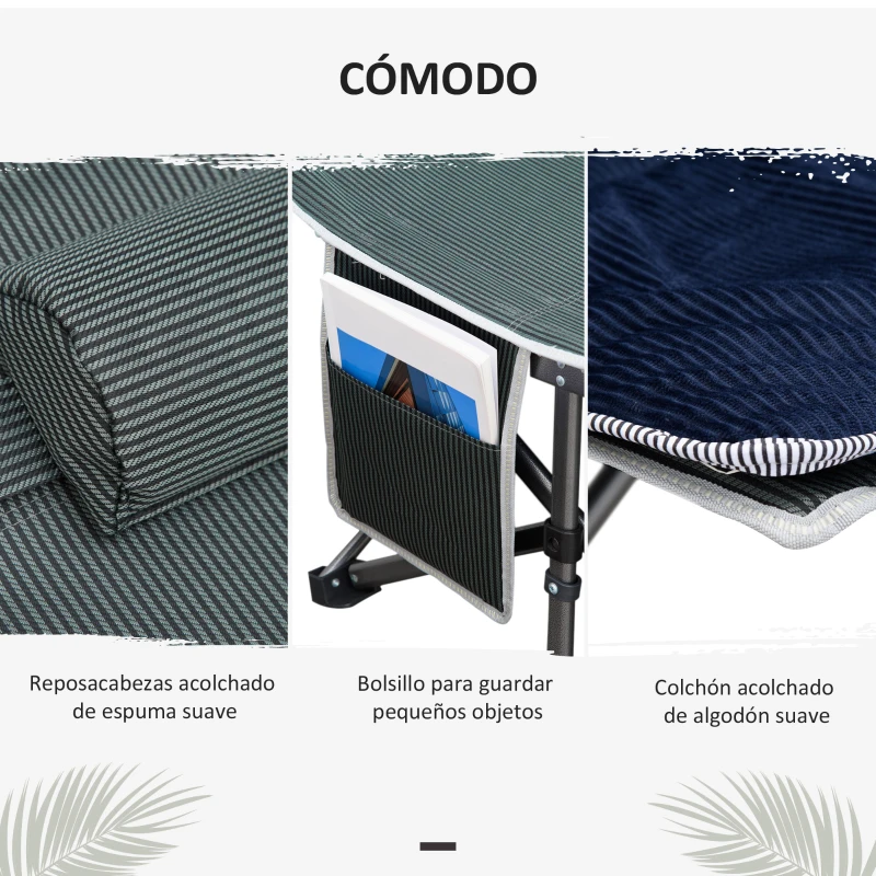 Outsunny Cama de Acampada con Cojín Almohada Bolsillo Bolsa de Transporte y Marco de Acero Carga 150 kg 188x64,5x53 cm Azul