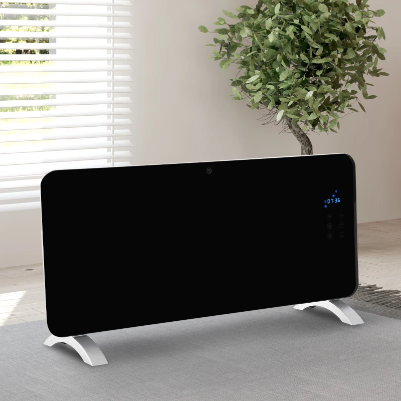 HOMCOM Radiador eléctrico Calefactor de vidrio Convector de Pared/Pie con Pantalla Táctil Temporizador y Control Remoto 2 Nivels Calor 1000/2000W