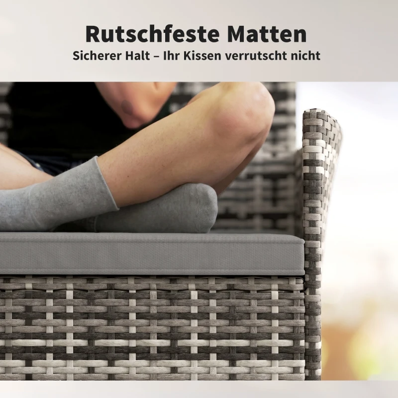 Outsunny 2-zits Rattan Tuinbank PE-Rattan Outdoor Terrasbank met Kussen, Anti-slip Matten, Stalen Frame, Lichtgrijs
