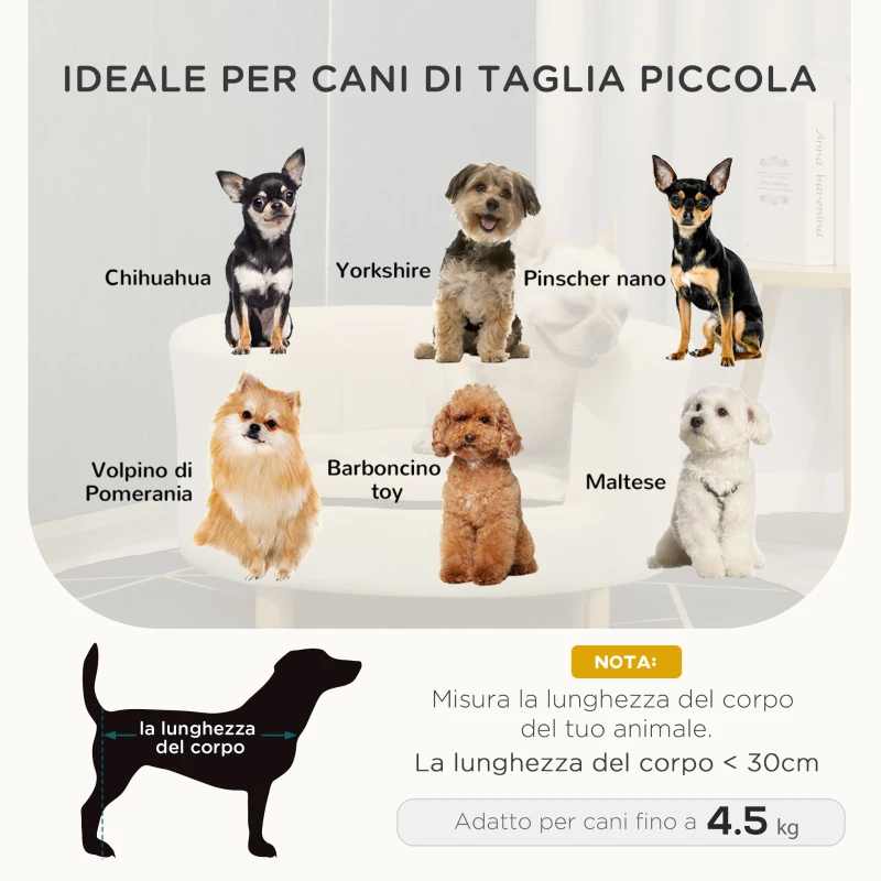PawHut Divano per Cani e Gatti Imbottito con Schienale e Cuscino Rimovibile, 65x64x37cm, Crema