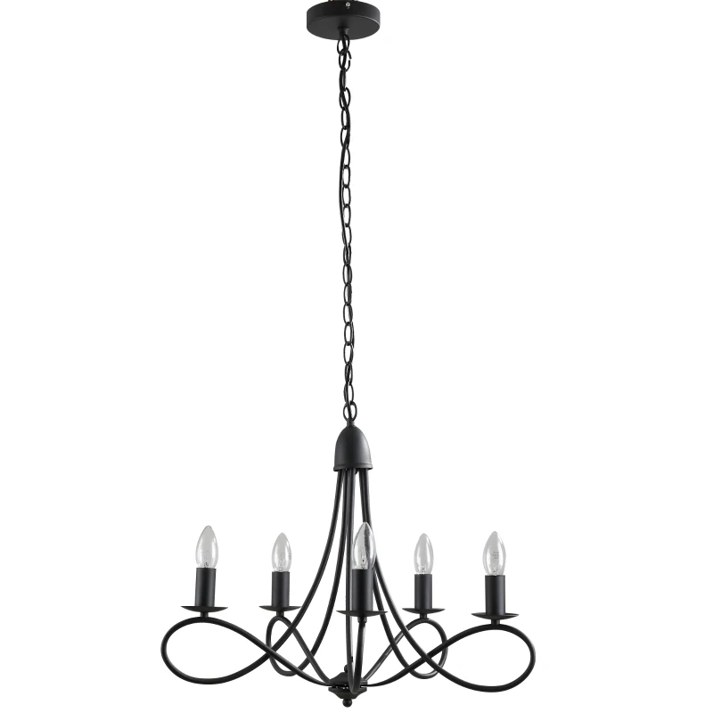 HOMCOM Lustre suspension style néo-rétro 5 chandeliers 40 W max. 230 V longueur câble réglable dim. Ø58 x 45H cm métal noir
