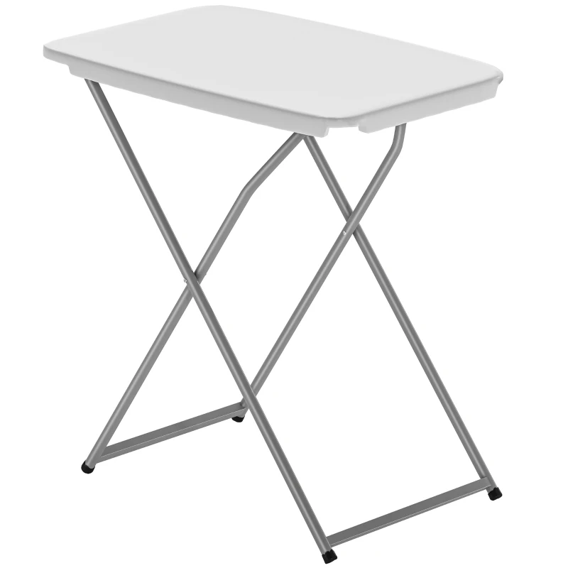 Outsunny Mesa Dobrável de Campismo 75x50x73,5 cm com Altura Ajustável em 5 Níveis com Bancada em HDPE e Estrutura Metálica Branco