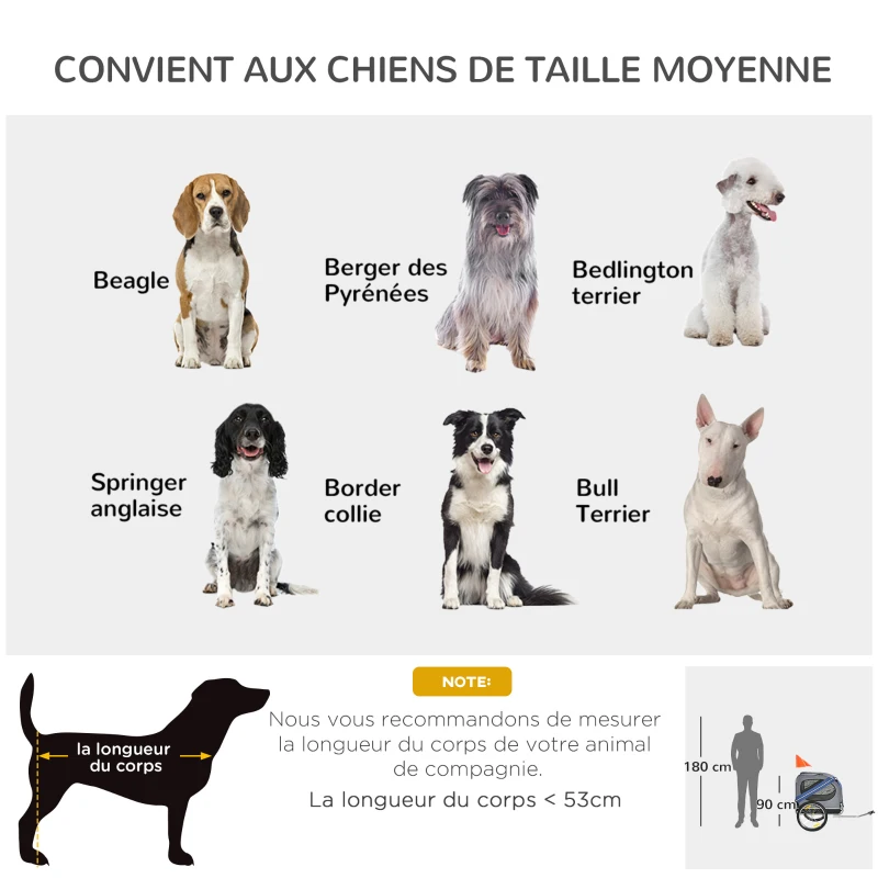 PawHut Remorque vélo pour chien animaux 8 réflecteurs drapeau barre attelage inclus acier polyester imperméable max. 30 Kg 130L x 73l x 90H cm bleu