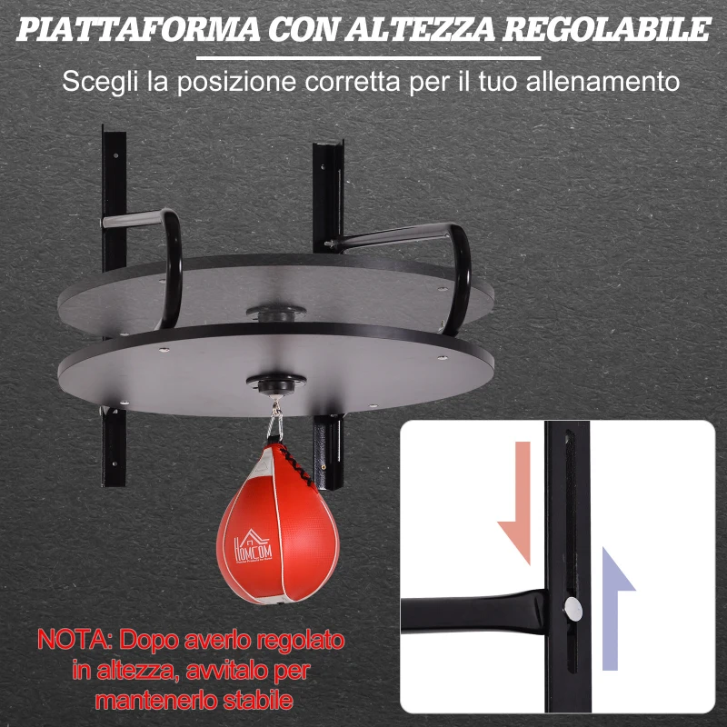 HOMCOM Set Boxe Pera Veloce con Piattaforma Installazione a Muro, Pompetta, Accessori Inclusi, 60 x 73 x 80 cm