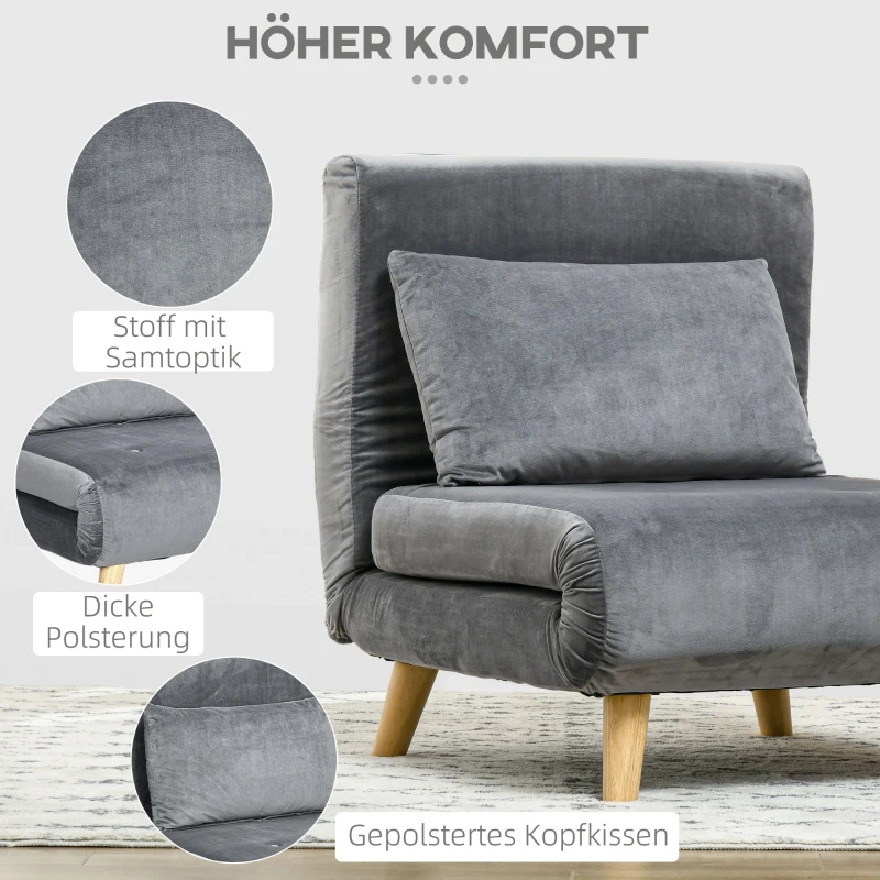 HOMCOM 2-in-1 Stoel, Relaxstoel, Gastenbed, 72 cm x 78 cm x 79 cm, Grijs