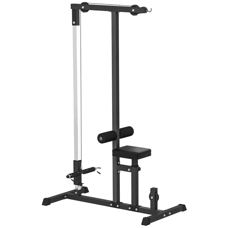 HOMCOM Máquina de Musculação Estação de Treinamento com Poleia e Assento Ajustável em Altura para Treinamento em Casa Academia Escritório Carga Máxima 100kg 107x120x190cm Preto