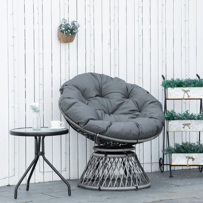 Outsunny Papasansessel Korbsessel Sessel mit Polster 360 Grad Rattan Grau B87 x T97 x H86 cm