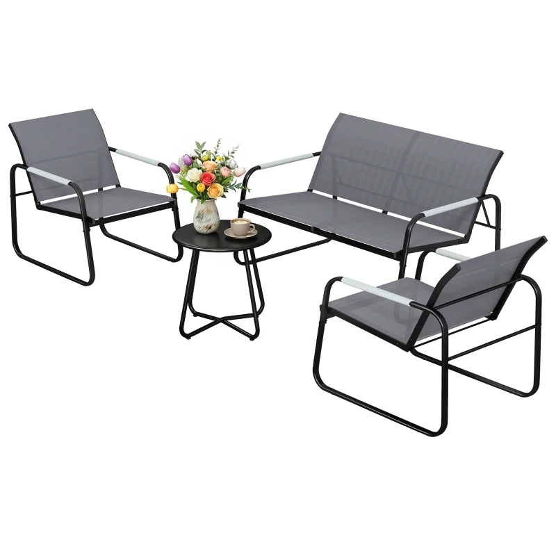 Outsunny Gartenmöbel Set Sitzgruppe für 4 Personen Atmungsaktiv Gartenlounge mit 2er Sofa 2 Sessel Seilflecht Rund Tisch Fußpads