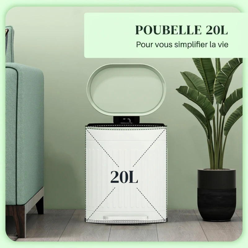 HOMCOM Poubelle de cuisine poubelle à pédale 20L couvercle à fermeture douce seau intérieur amovible 36,5 x 31,2 x 45 cm vert