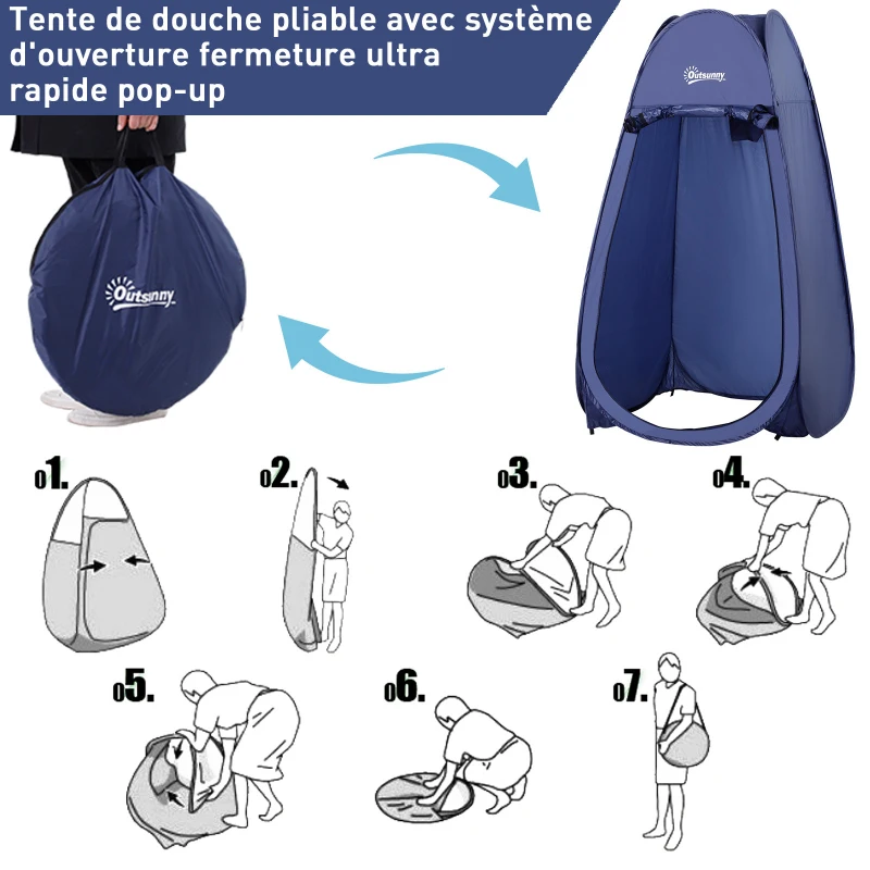 Outsunny Tente de douche pop-up tente de toilette pliable et portable anti-UV sac de transport inclus pour plage, pêche, randonnée, bain, l'extérieur, bleu marine