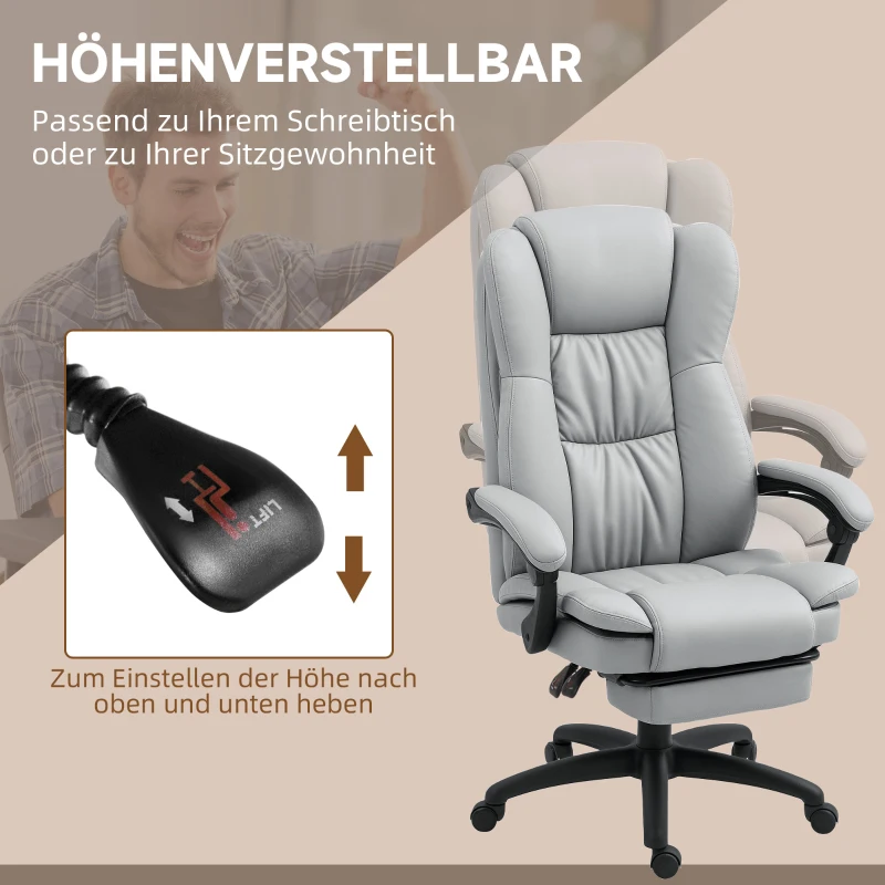 Vinsetto Verstelbare Draaistoel met Voetensteun, Hoofdsteun, Massagefunctie, Kunstleer, 68,5x68,5x113-121cm