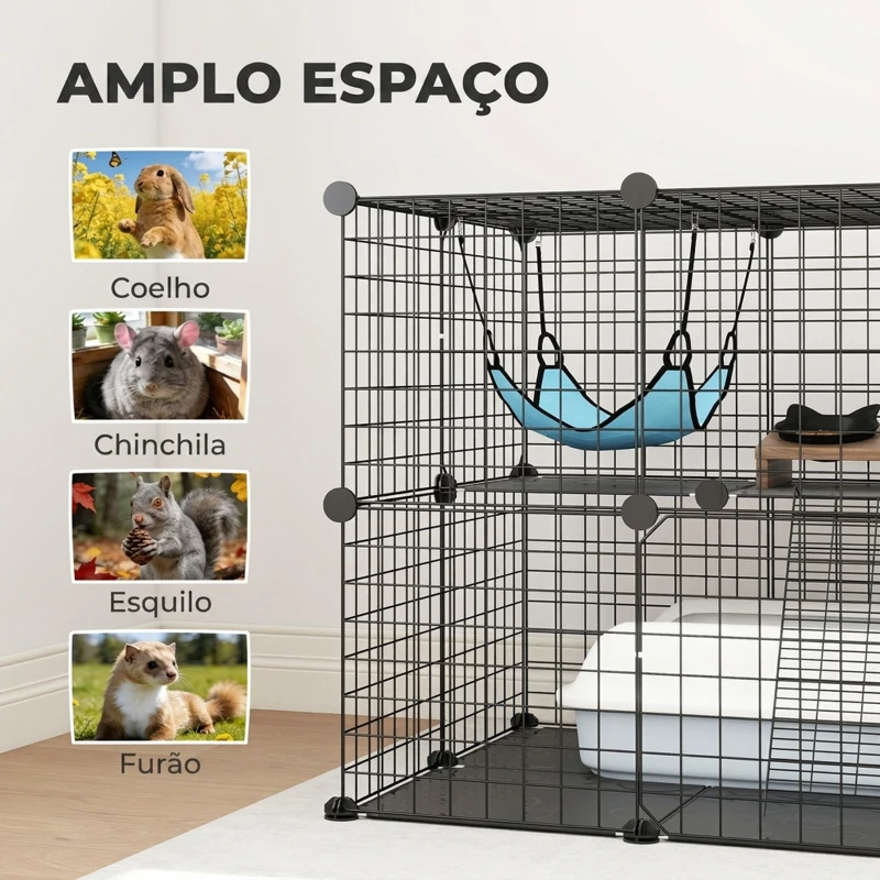 PawHut Gaiola Interior para Gatos de 2 Níveis em Aço com 2 Portas, Escada e Rede, 70 x 70 x 70 cm, Preta