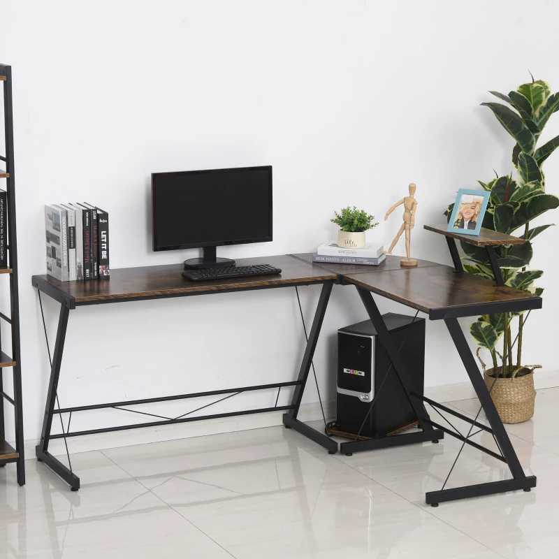 HOMCOM Scrivania Angolare Reversibile per Computer e PC in Stile Industriale, per Ufficio o Camera, in Legno 155x115x91.5cm