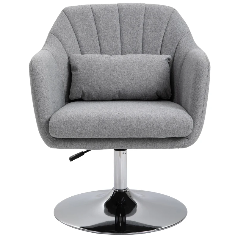 HOMCOM Swivel Accent Chair, Linen Fabric Tub Vanity Chair, Modern Armchair with Adjustable Height and Lumbar Support for Living Room Bedroom Salon Make up Room Dressing Table, Light Grey
