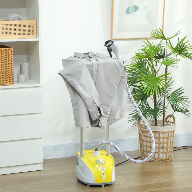HOMCOM Ferro de Engomar a Vapor 1800W Temperatura Ajustável 11 Níveis Depósito de 2 L Aquecimento em 38s 35x25x47-118,5 cm Amarelo