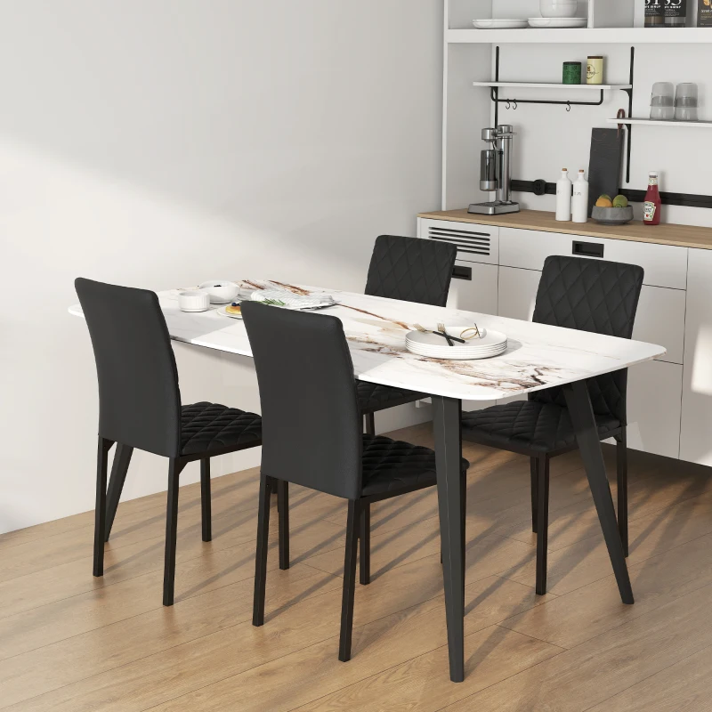 HOMCOM Lot de 4 chaises de salle à manger, chaises de cuisine, capitonnage rhombique et pieds en métal, 41x50x91cm, noir