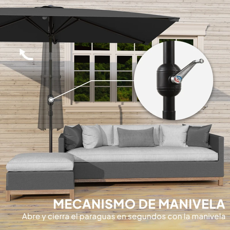 Outsunny Sombrilla de Aluminio 198x294x255 Parasol Rectangular de Jardín Inclinable con Manivela y Poste Desmontable Gris