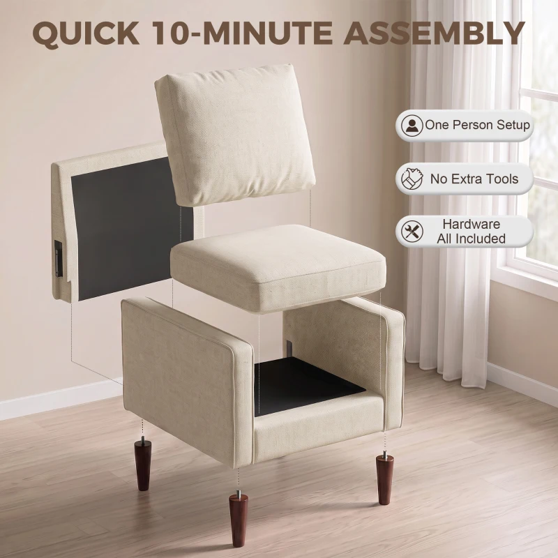 HOMCOM Accent Chair, Removable Pillow Linen Armchair with Comfy Spring Cushion for Living Room, Bedroom, Study, Cream