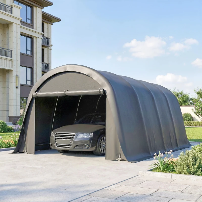 Outsunny Carport Zeltgarage 3x6m Winterfest Wasserdichtes Lagerzelt mit abnehmbaren Seitenwänden großer Rolltor, UPF50+