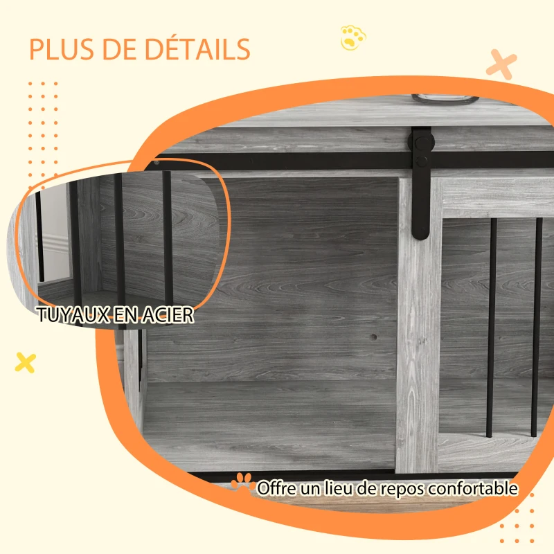 PawHut Cage caisse pour chien animaux intérieur porte coulissante, métal effet bois, dim. 57H x 80L x 54l cm