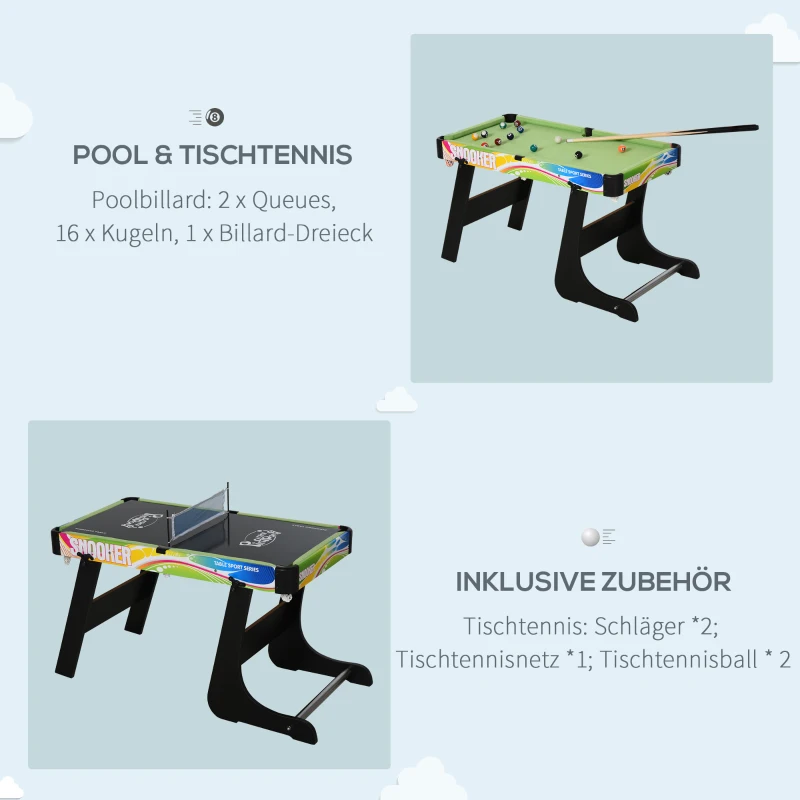 HOMCOM Tischspiel 4 in1 Tischbillard, Tischfußball, Tischtennis, Hockey, Kickertisch, Multigame für Erwachsener