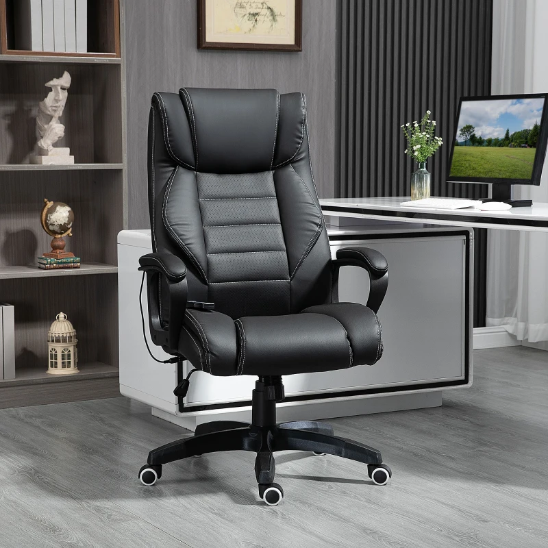 Vinsetto Fauteuil de bureau massant  fauteuil bureau ergonomique grand confort hauteur réglable fonction dossier à bascule revêtement synthétique noir(m-13)