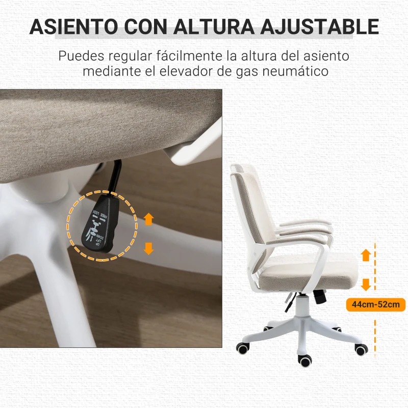 Vinsetto Silla de Escritorio Giratoria Silla de Oficina Basculante con Reposabrazos y Altura Ajustable 62x69x92-100 cm Beige