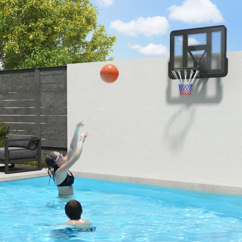 SPORTNOW Panier de basket mural panier basket avec panneau incassable cerceau en acier et filet indéchirable 110L x 75H cm noir