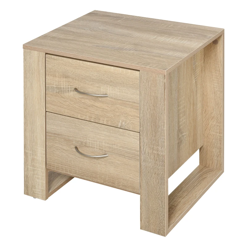 HOMCOM Mesita de Noche con 2 Cajones Patas y Base Elevada para Dormitorio Mesa Lateral para Sala de Estar Estilo Moderno 48x39x54 cm Natural