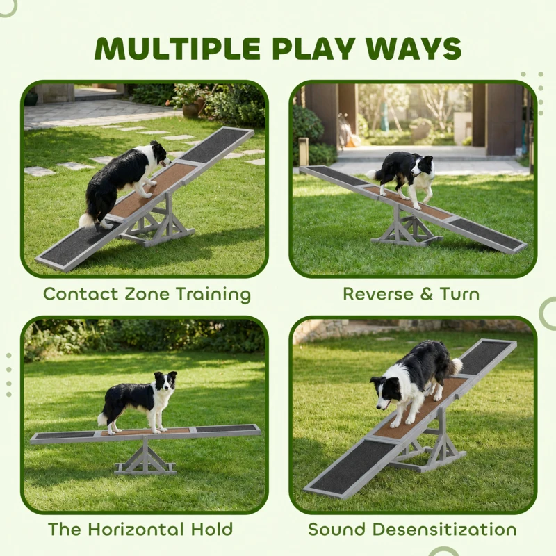 PawHut Wooden Pet Seesaw for Big Dogs, Dog Agility Equipment with Anti-Slip Surface - Grey