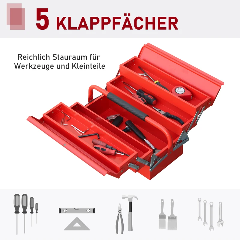 DURHAND gereedschapskist gereedschapskoffer 5-vaks staal 45 x 22,5 x 34,5 cm